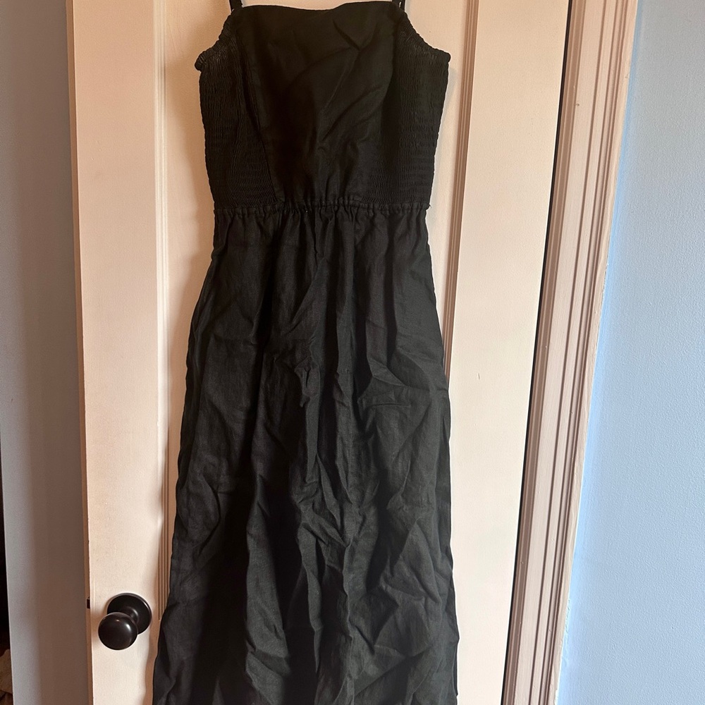 Unsubscribed Smocked Strappy Tank Black Dress